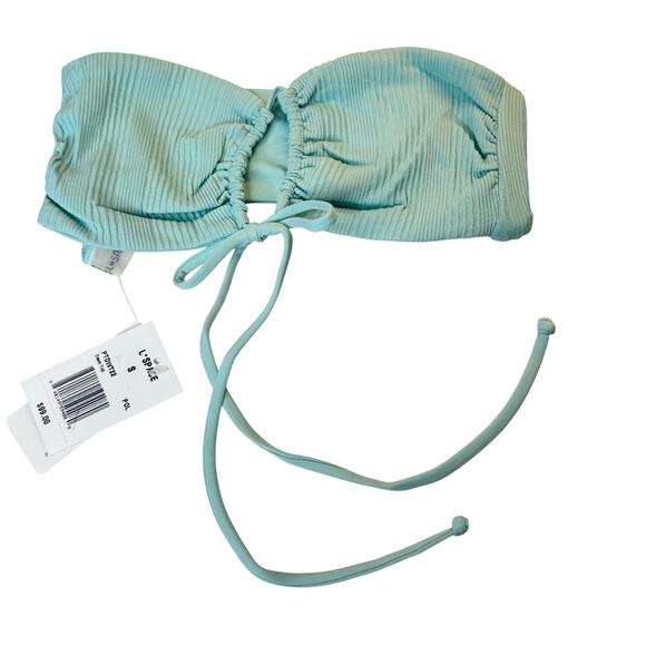 L Space Pointelle Rib Dawn Bandeau Bikini Top Pool Blue NWT Size Small - Picture 2 of 5